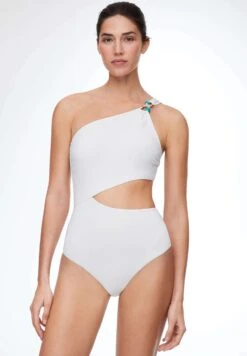 Oysho Bead Detail Asymmetric Trikini - Maillot De Bain - White