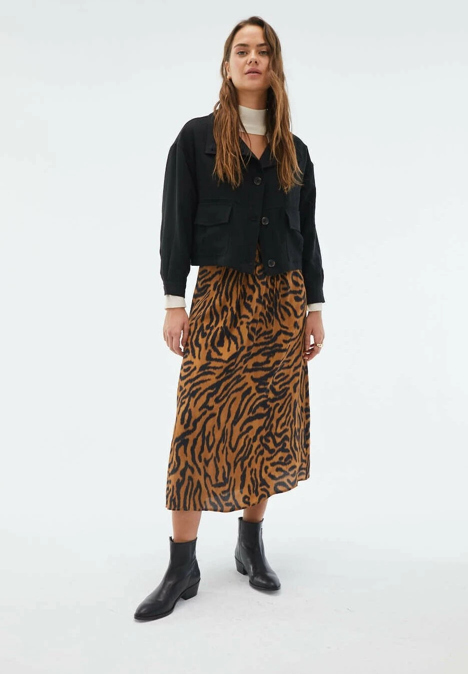 Midi Estampado Cebra Tiro Alto - Jupe TrapĂšze - Brown â Image 5