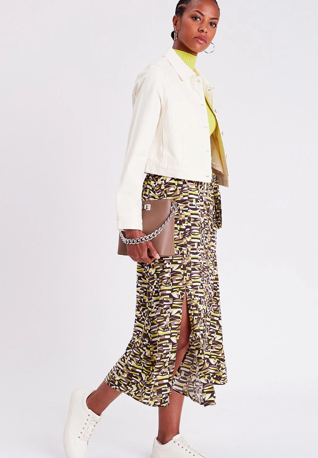 Geschlitzter Midi - Jupe TrapĂšze - Marron â Image 4