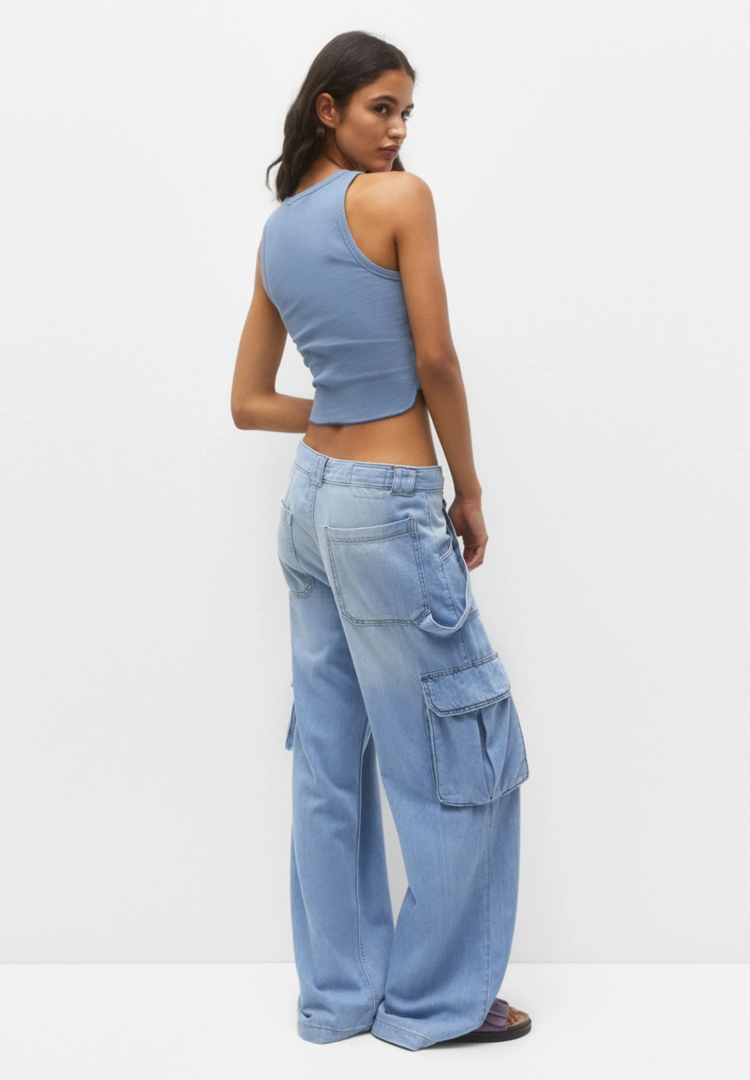 PULL & BEAR Ribbed Tank With Embroidered Slogan - Débardeur - Blue – Image 3