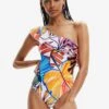 Desigual Asymmetric Strap Swimsuit - Maillot De Bain - Multicoloured