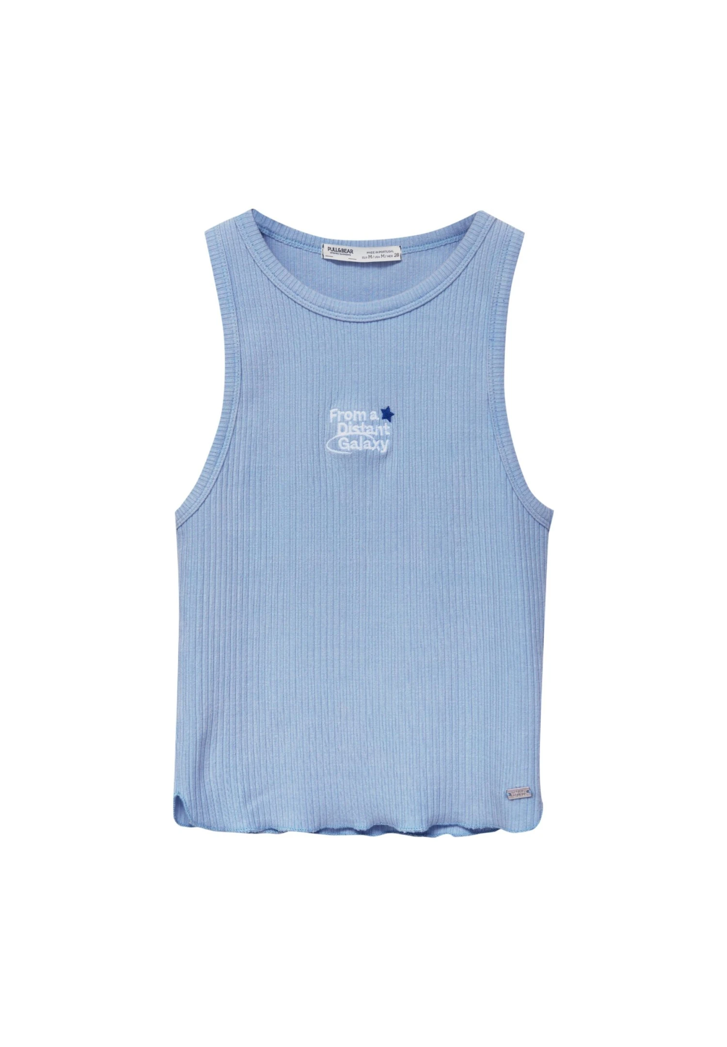 PULL & BEAR Ribbed Tank With Embroidered Slogan - Débardeur - Blue – Image 4