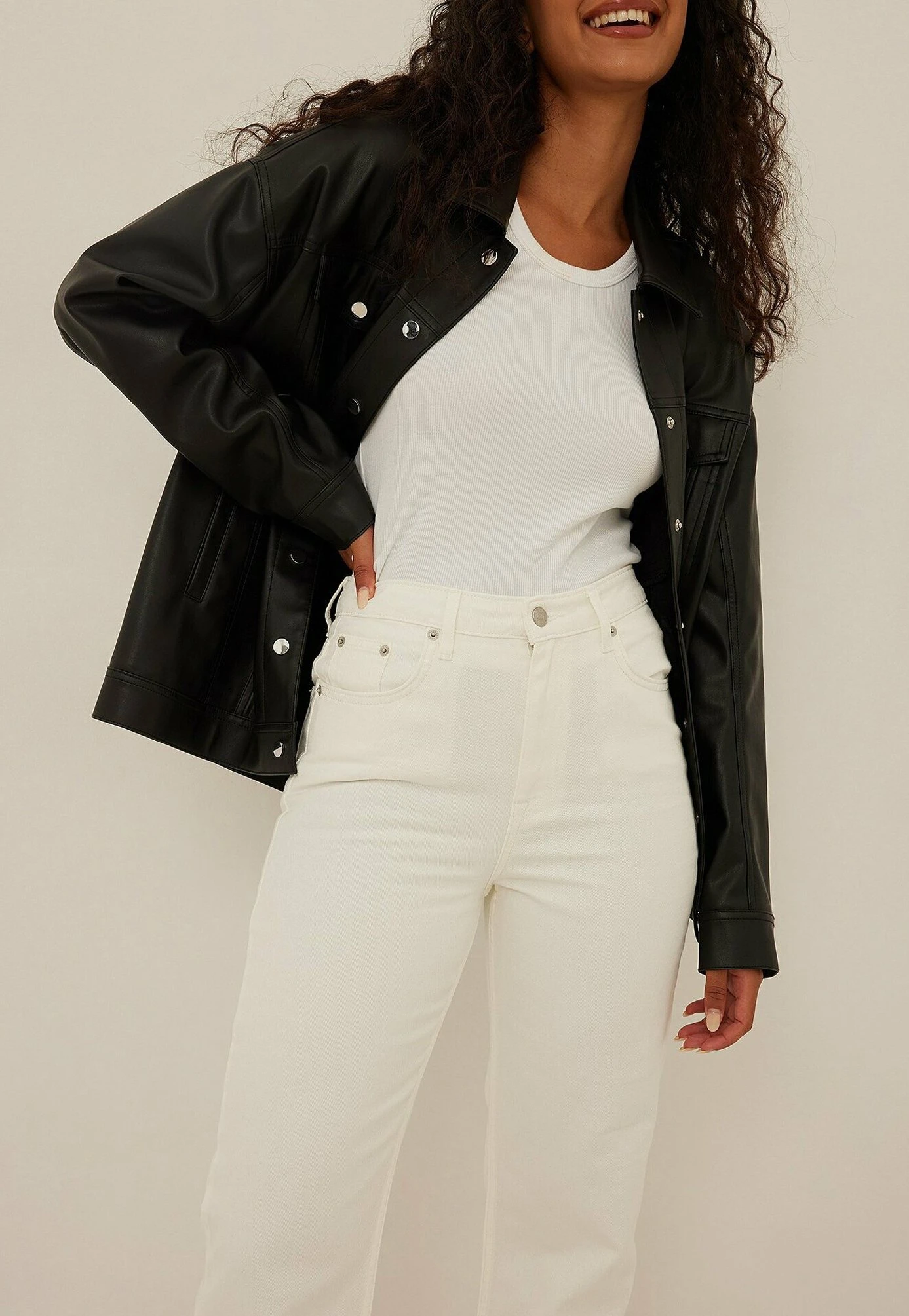 NA-KD Cropped - Jean Droit - Offwhite â Image 3