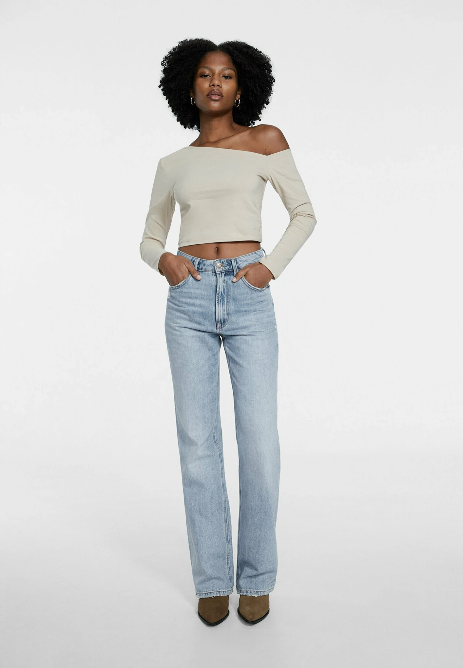 Stradivarius Long Sleeve With Asymmetric Neckline - T-Shirt Ă Manches Longues - Stone â Image 2