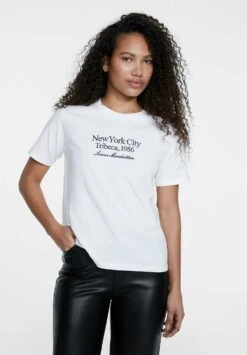 Stradivarius Embroidered - T-Shirt Imprimé - White