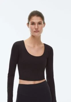 Oysho Comfortlux Crop Mit Langen Ärmeln - T-Shirt À Manches Longues - Black