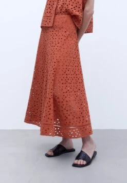 ADOLFO DOMINGUEZ European Openwork Long Lin - Jupe Trapèze - Orange