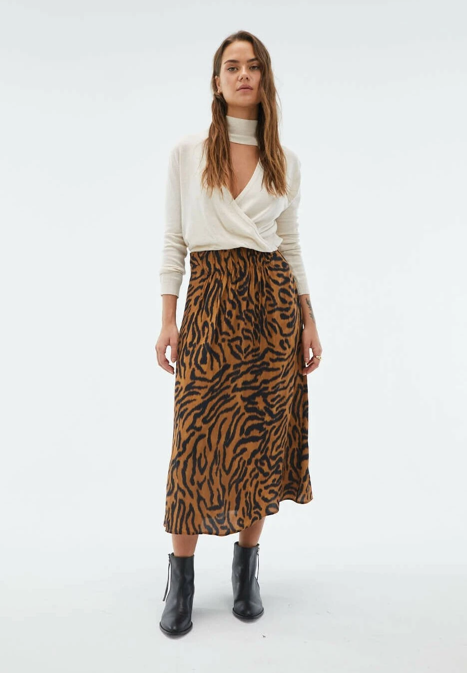 Midi Estampado Cebra Tiro Alto - Jupe TrapĂšze - Brown â Image 2